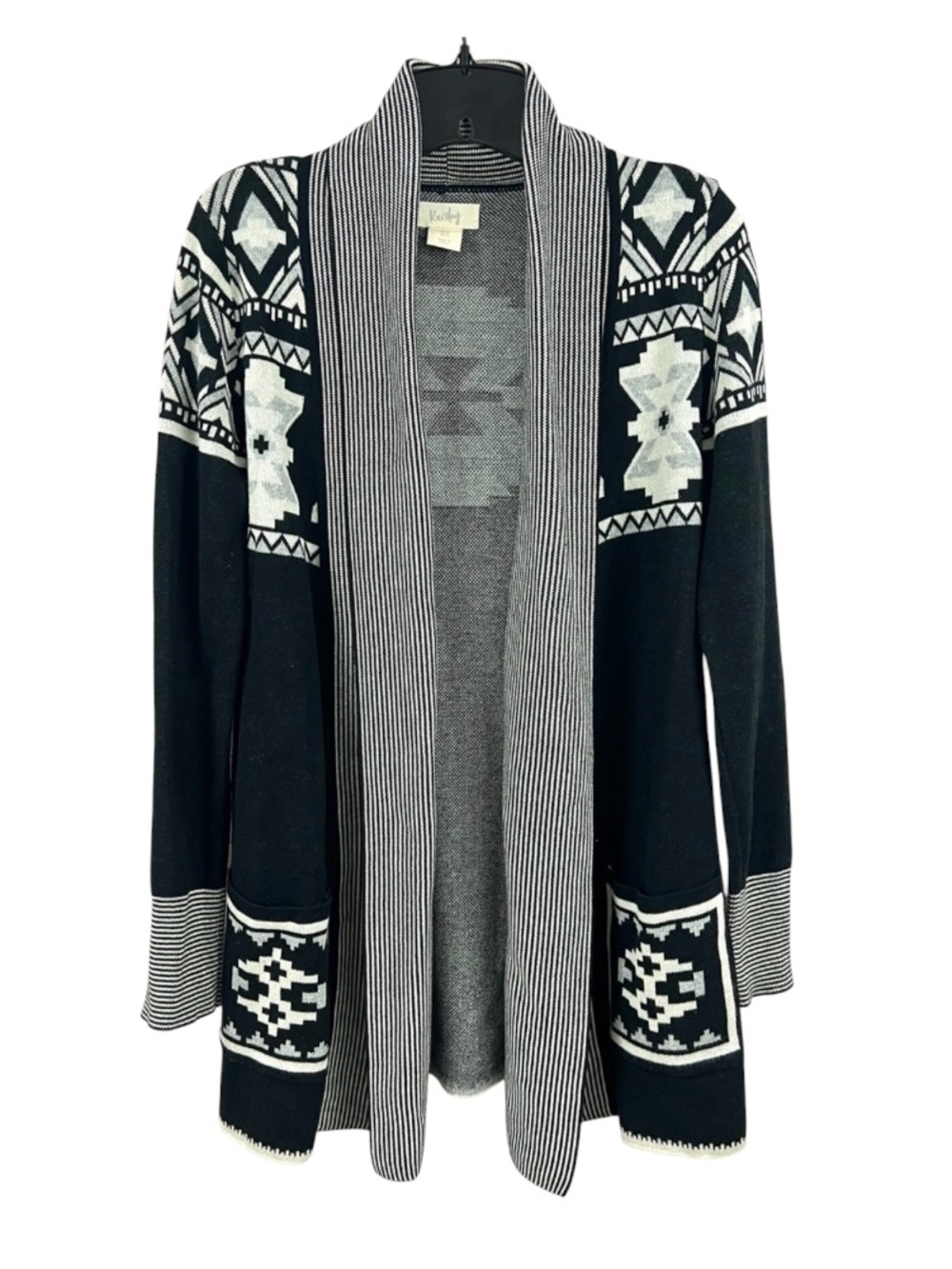 Kaisley Black & White Aztec Ikat Duster Cardigan Sweater